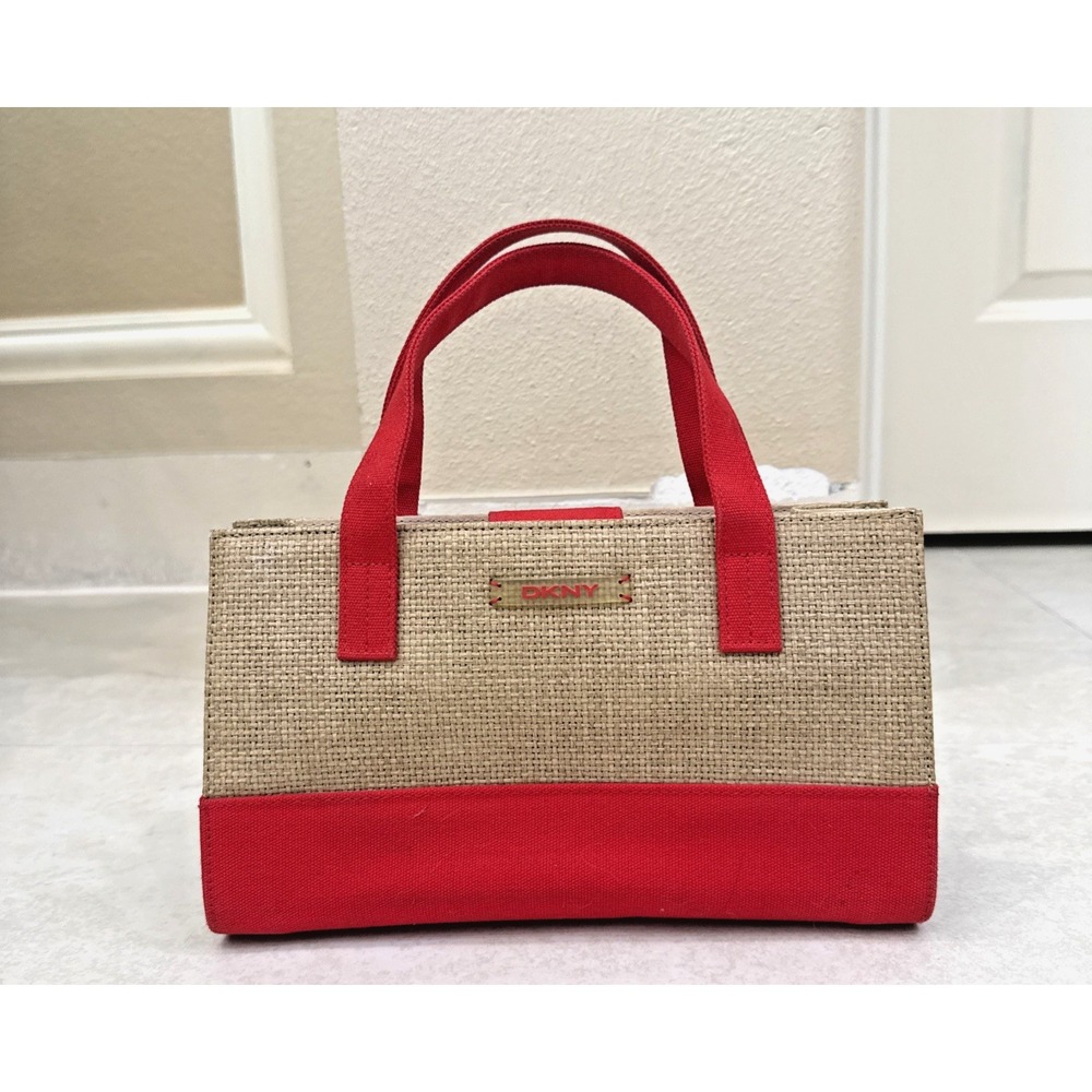 DKNY City Straw & Fabric Small Tote bag 10x6x3 City Preppy Chic